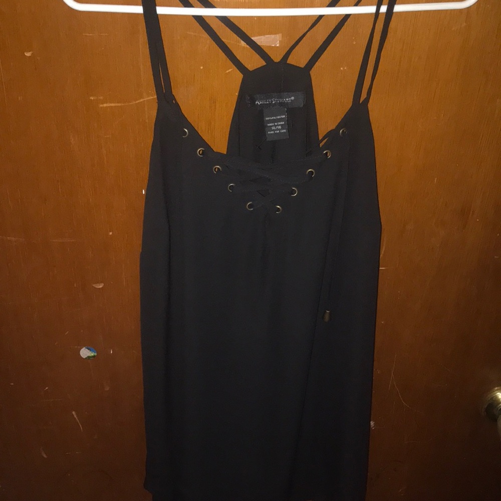 Ashley starry black tank with drawstring v neck
